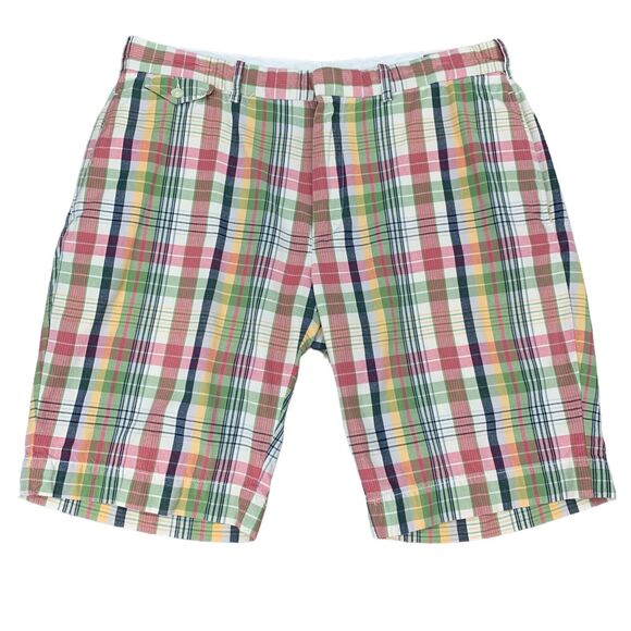 Polo Ralph Lauren Sportswear Shorts Mens 36 Colorful Plaid Cotton Flat Front - Picture 1 of 14
